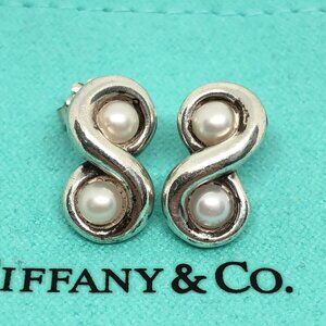 Tiffany & Co. Sterling Silver 925 Double Fresh Pearl Endless Infinity Earrings